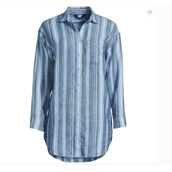 lands end linen shirt s blue tunic top new $69.95 - Picture 2 of 2